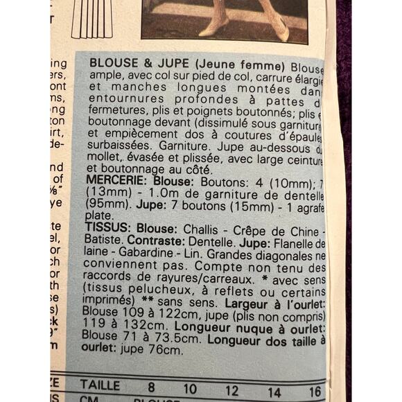 Butterick 3400 pattern blouse ruffle front pleated skirt 1980s size 14 - Picture 7 of 8